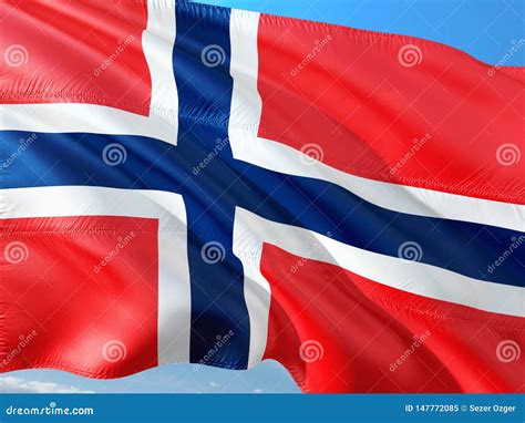 Flag of Bouvet Islands Waving in the Wind Against Deep Blue Sky. High ...