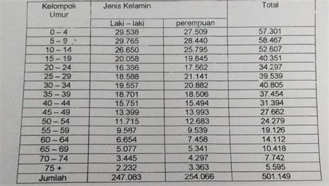 Tabel jumlah penduduk berdasarkan umur dan jenis k...