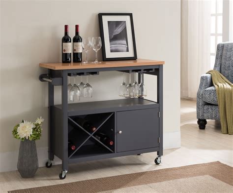 Jose Portable Kitchen Island Serving Cart With Storage Cabinet & Wine ...