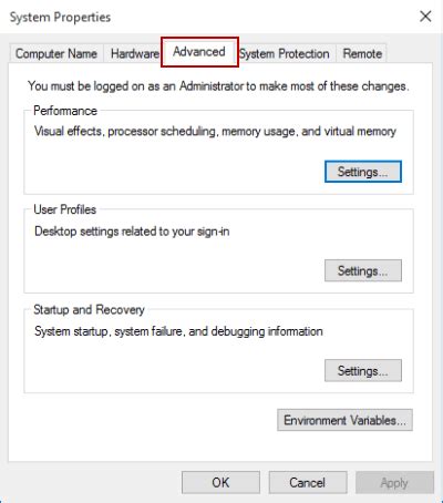 Create Shortcut for Advanced System Settings in Windows 10