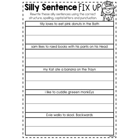 Silly Sentence Fix Up – Top Teacher - Worksheets Library