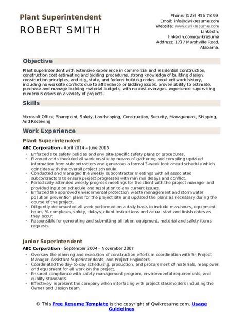 Superintendent Resume Samples | QwikResume