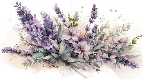 Premium AI Image | A watercolor painting of a bouquet of lavender.