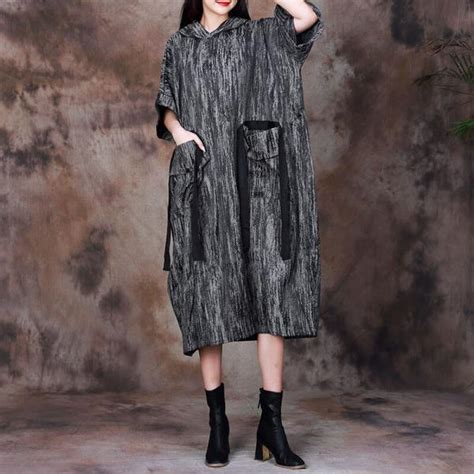 Grunge Style Pocket Hooded Dress Ribbon Plump Dress in Coffee Gray One ...