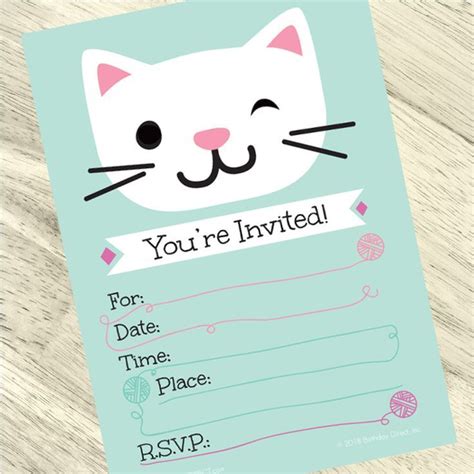 Cat Party Fill In Invitations 16ct - Birthday Direct Kitty Party, Cat Themed Birthday Party ...