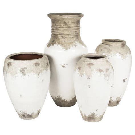 Siena White Rustic Distressed White Ceramic Floor Vase - 31 Inch