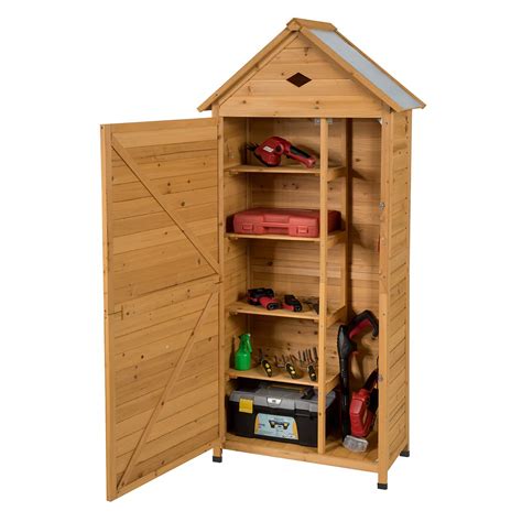 COSTWAY Wooden Garden Shed, 5 Shelves Tool Storage Cabinet with Lockable Double Doors and Slope ...