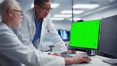 Medical Hospital Neurologist And Neurosurgeon Talk Use Green Screen Chroma Key Computer Analyse ...