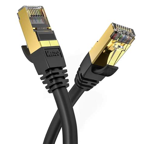 VEETOP 0.5m/1.6ft Black Cat8 Ethernet Cable, Professional Network Patch ...