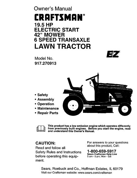 Craftsman 917270913 User Manual TRACTOR Manuals And Guides L0040145