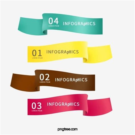 four different colored ribbons with numbers and infographics on the top one is for info graphics