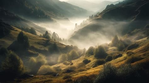 Premium AI Image | Foggy morning in the mountains