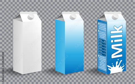 Set of realistic milk carton package. Milk package design with different labels isolated. Dairy ...