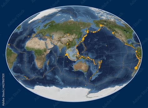 Sunda tectonic plate. Satellite. Fahey Oblique. Earthquakes and boundaries Stock Illustration ...