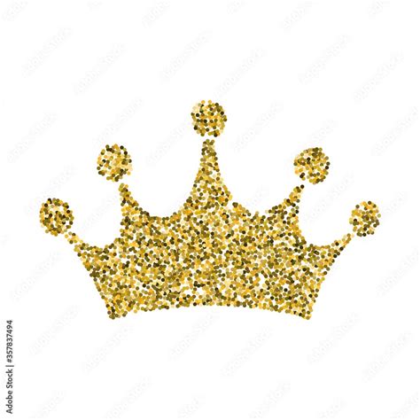 Gold glitter crown, royal sign on white background vector illustration. Symbol of vip ...