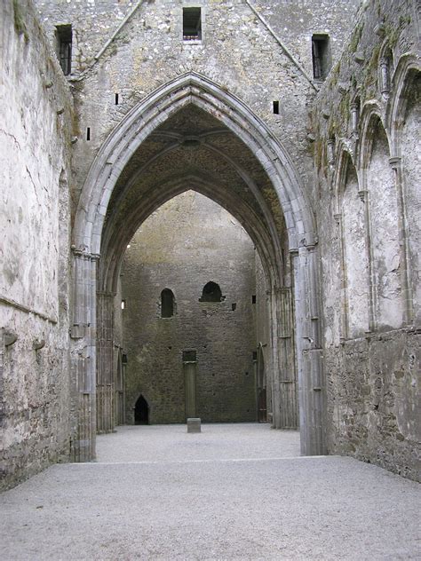 Inside the Rock of Cashel cathedral. The Cathedral, built between 1235 ...