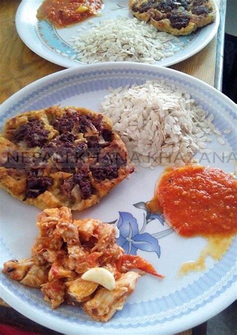 Chiura, Keema woh, Chicken choila & Golveda ko achaar.... | Asian ...