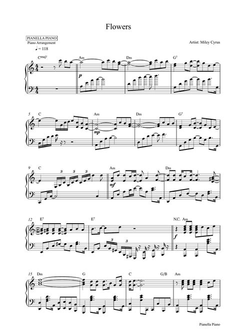 Miley Cyrus - Flowers (Piano Sheet) Partitura by Pianella Piano