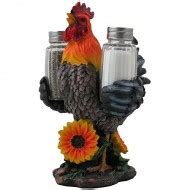 Decorative Farm Rooster Salt and Pepper Shaker Set with Holder Figurine for Rustic Country ...