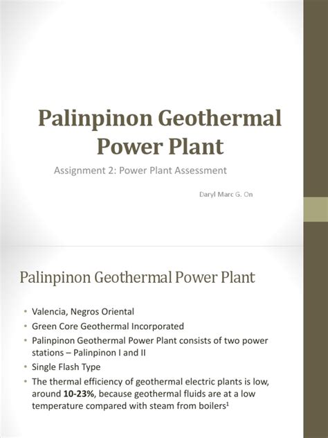 Assessment of the Palinpinon Geothermal Power Plant in Negros Oriental ...