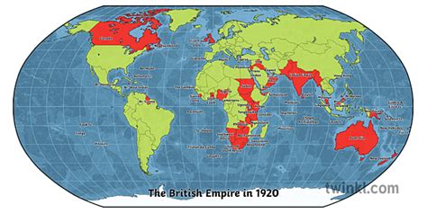 British Empire Map 1920 Labelled with Title Robinson Projection Illustration