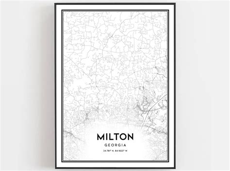 Milton Map Print Milton Map Poster Wall Art Ga City Map | Etsy