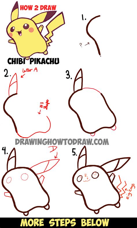 How to Draw Cute Baby Chibi Pikachu from Pokemon – Step by Step Drawing Tutorial – How to Draw ...
