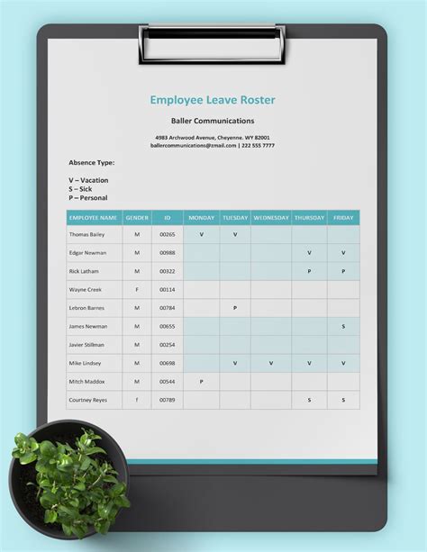 Employee Leave Roster Template in Google Docs, Word - Download ...