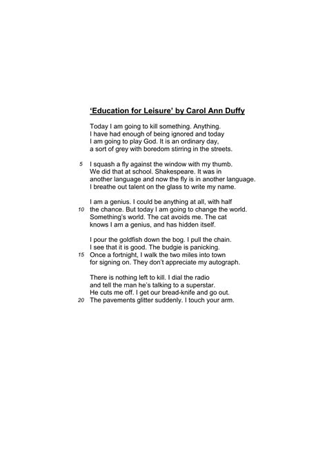 11.1 education for leisure poem numbered