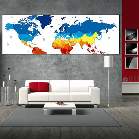 World Map Canvas Wall Art, Detailed World Map Canvas Artwork, Colorful ...