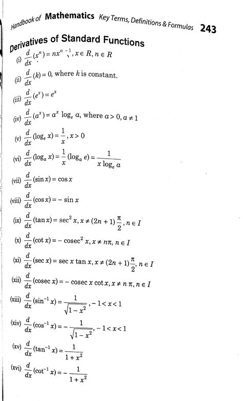 Differentiation formulas for class 12 PDF - Class 12 easy