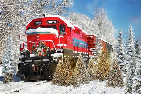 Christmas train in snow, railways, locomotive, trees, winter, HD wallpaper | Peakpx