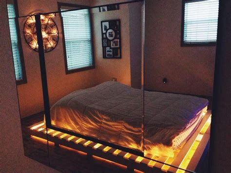 DIY Pallet Bed LED Lights | Pallet bed with lights, Pallet furniture bedroom, Diy pallet bed