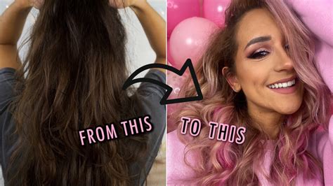 DYING MY HAIR PINK | how to go from BROWN to PASTEL PINK | Hannah Dorman - YouTube