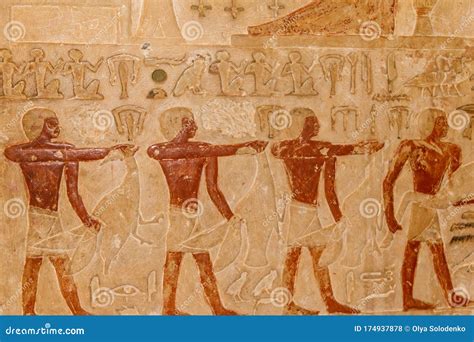 Ancient Egyptian Paintings and Hieroglyphs Carved on the Stone Wall Editorial Stock Photo ...