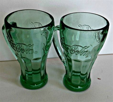 Vintage Tall Coke Glasses Green Pair