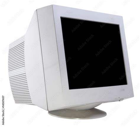 CRT monitor isolated on white side view Stock Photo | Adobe Stock