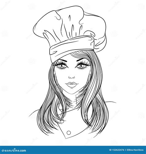 Woman chef line art stock vector. Illustration of cooking - 152622476