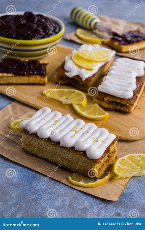 Sponge cake with jam stock image. Image of breakfast - 113144871