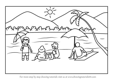 Learn How to Draw Summer Beach Scene (Beaches) Step by ...