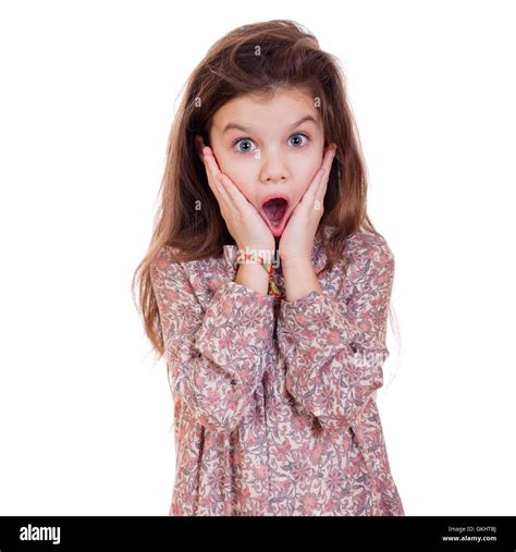 Portrait of a little amazing girl with blue eyes and opening mouth isolated on white Stock Photo ...