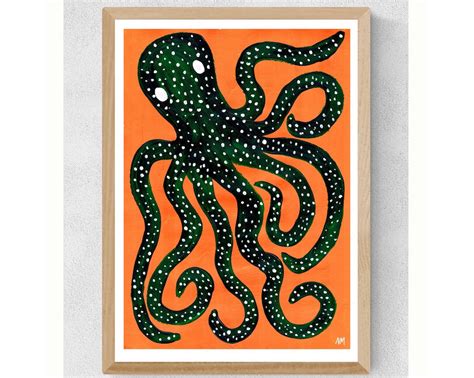 Green Octopus. Original Art Painting. Giclee Print. Kids Childrens Bedroom. Home Decor. Nancy ...