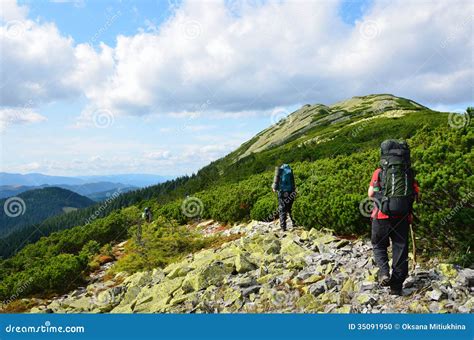 Tourists Hiking in the Carpathian Mountains. Stock Photo - Image of nature, outdoors: 35091950