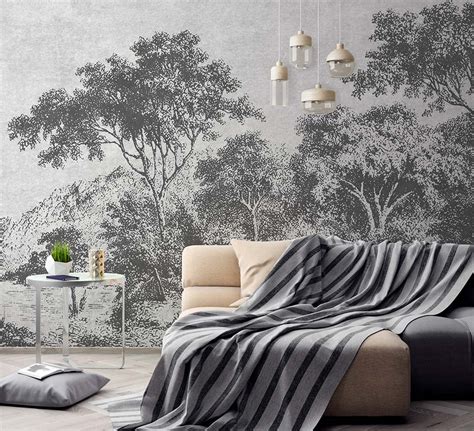 Trees in Black and White Forest Wall Mural