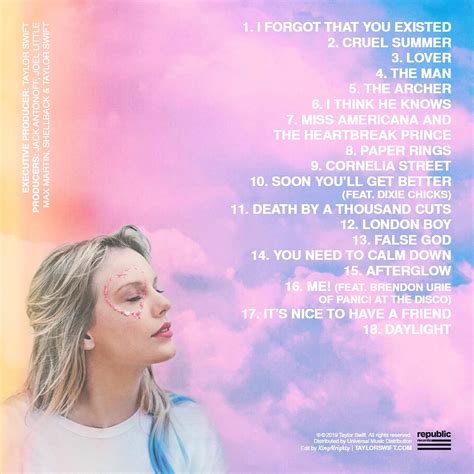 'Lover' tracklist concept : r/TaylorSwift