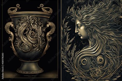 Eurus Greek Mythology God Black Gold Vase by Generative AI Stock Illustration | Adobe Stock