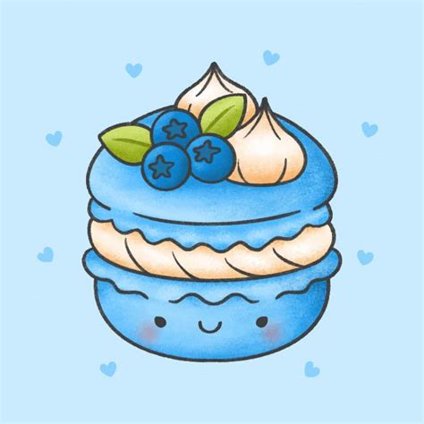 Cute Macaroon With Blueberry Whip Cream Dessert Cartoon Hand Drawn Style | Cute doodle art, Cute ...