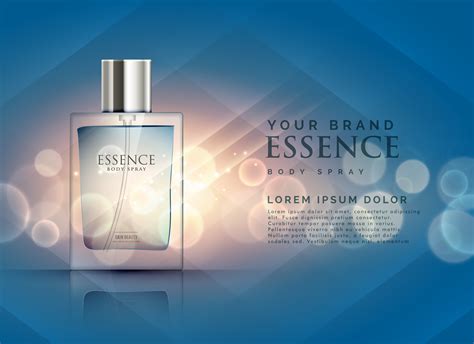 essence perfume ads concept with transparent bottle and bokeh li - Download Free Vector Art ...