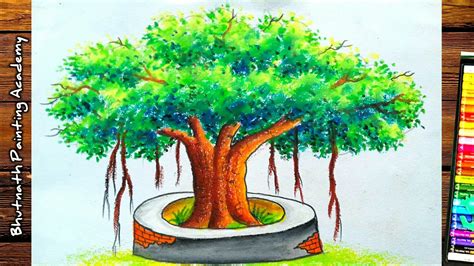 how to draw banyan tree easy - YouTube