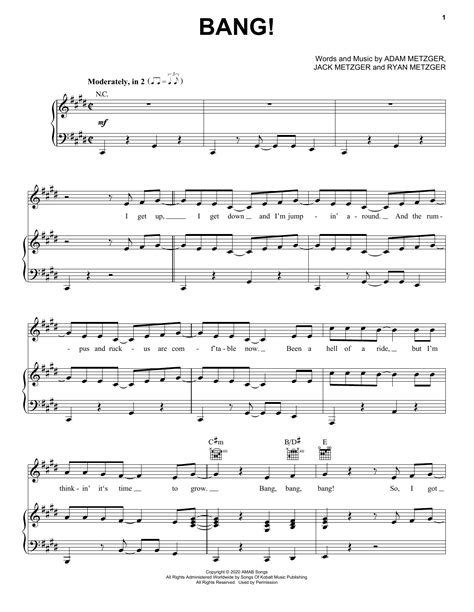 AJR "Bang!" Sheet Music | Download Printable Pop PDF Score | How To Play On Super Easy Piano ...